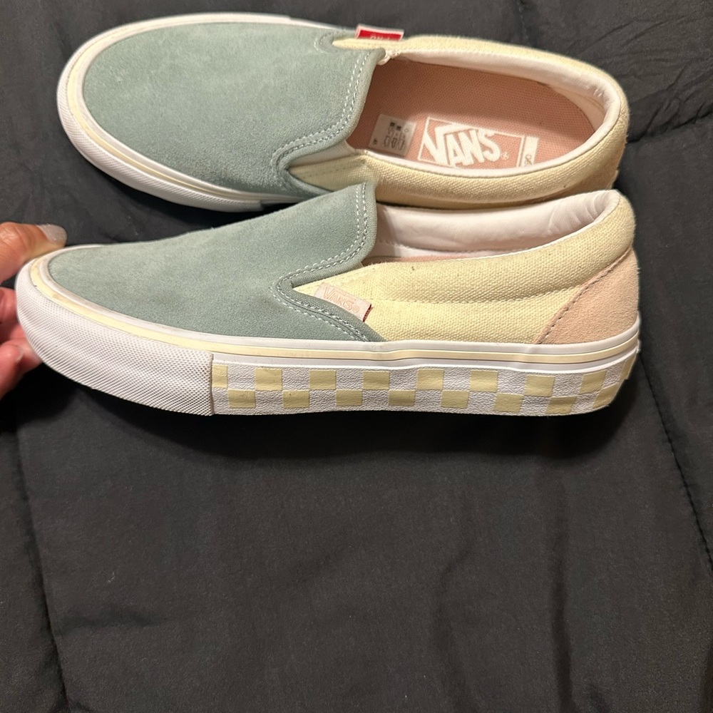 Vans Slip-On Sneakers in Sage and Beige Suede Rare